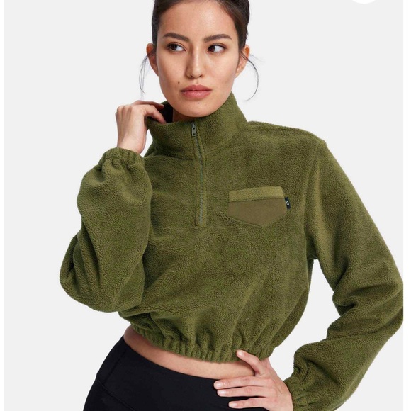 LIT Activewear Tops - LIT Endorphin Sherpa Pullover in Olive
